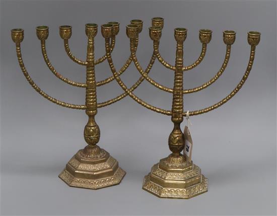 A pair of brass Menorah height 34cm